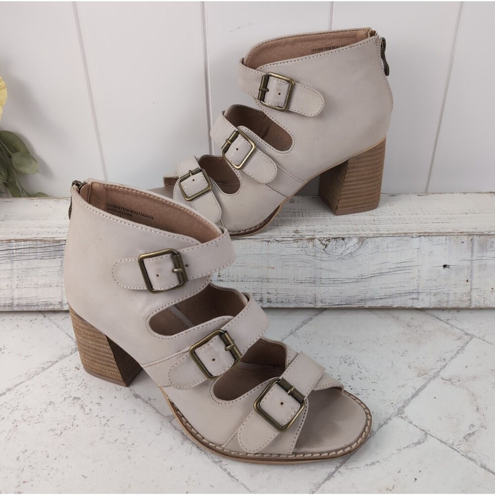 Beast Fashion Marjorie Block Heel Sandals with Wide Straps Women's 7.5